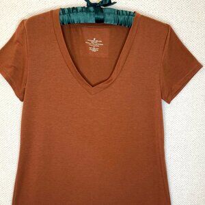 Antonio Melani Rust Stretch V-Neck Tee Women's Small Lyocell Blend